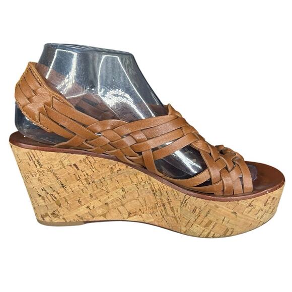 Tory Burch Women’s Killian Brown Leather Woven Wedge Sandals Size US 7.5 - Picture 4 of 12